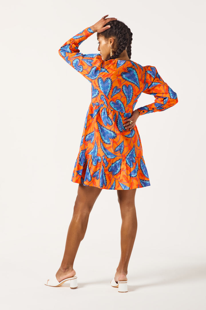 Orange & Blue Jungle Tiered Dress