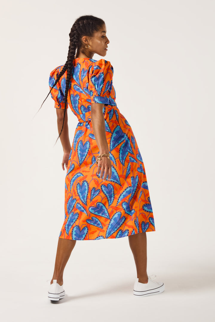 Orange & Blue Jungle Wrap Dress