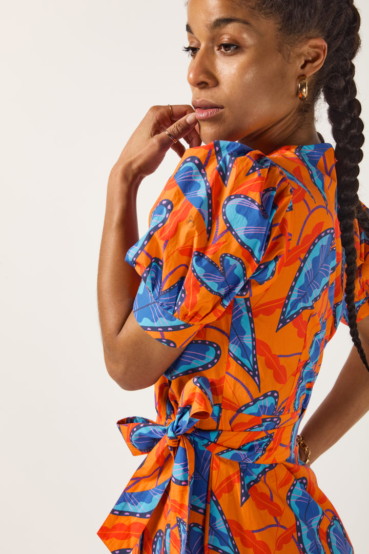 Orange & Blue Jungle Wrap Dress