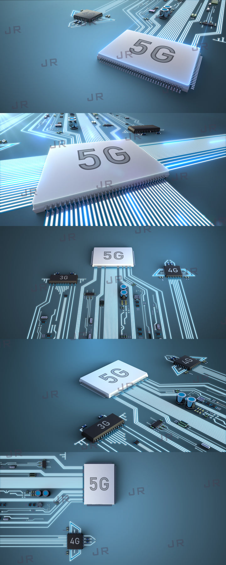 The race of communication processors - 3G, 4G, 5G. (5 digital images)