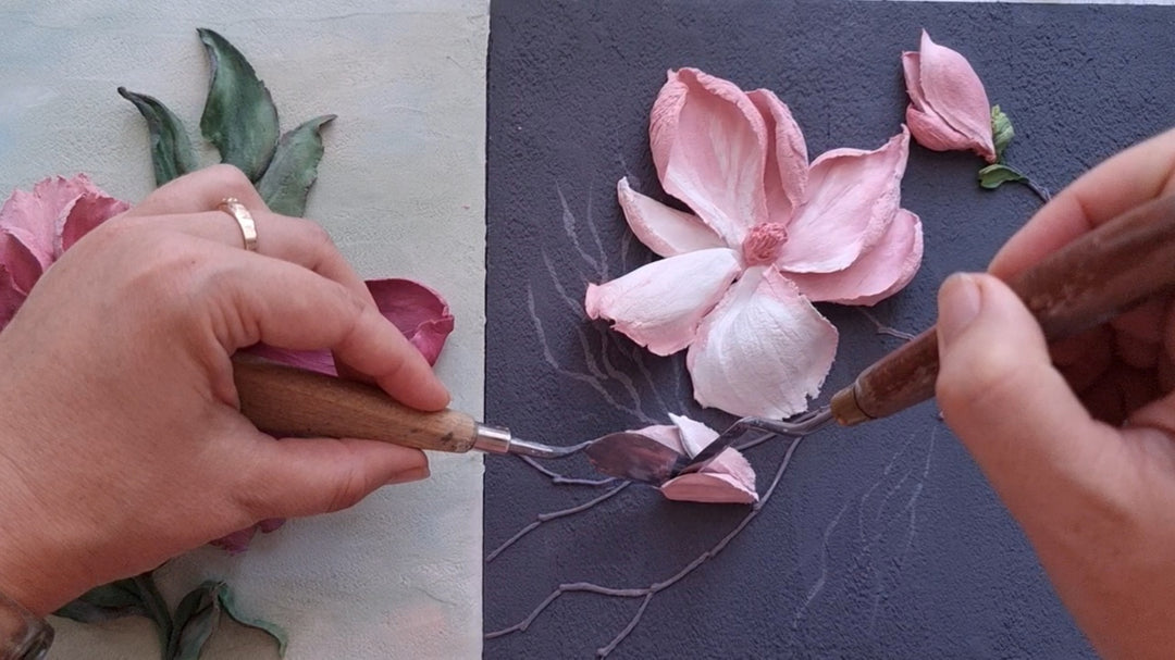 Magnolia Flower After the Rain - relief painting