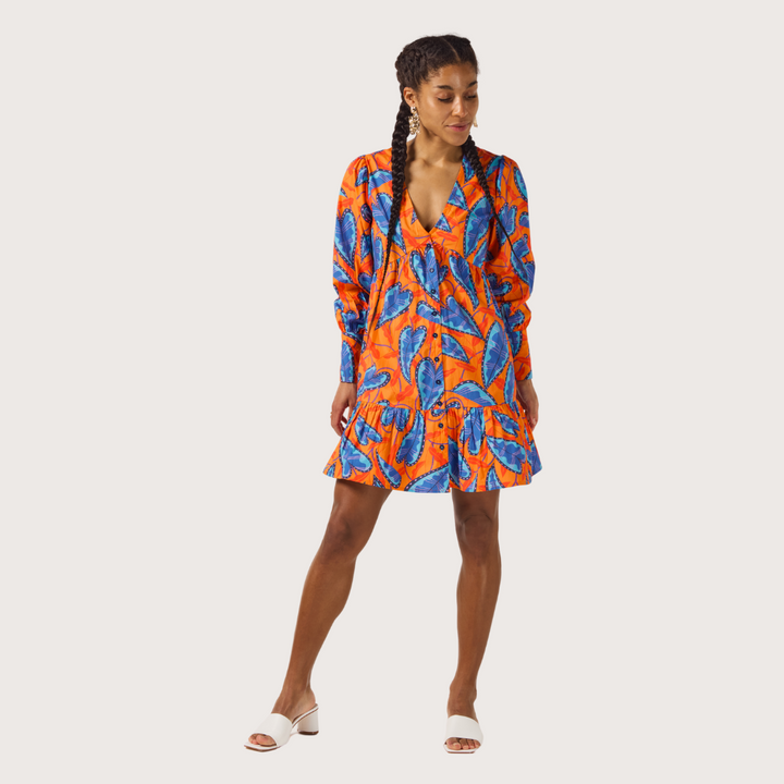 Orange & Blue Jungle Tiered Dress