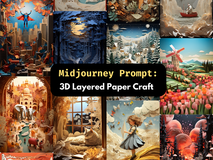 3D Layered Paper Craft Prompt for Midjourney