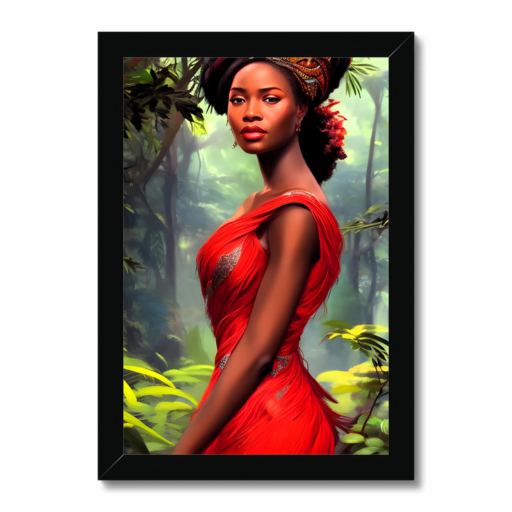 Safari Queen: Majestic African Woman in Red Feather Robe