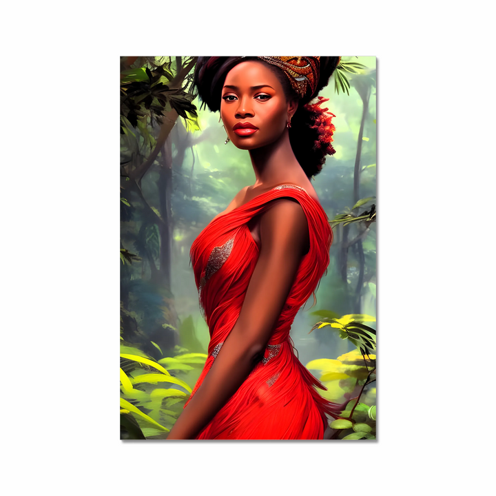 Safari Queen: Majestic African Woman in Red Feather Robe