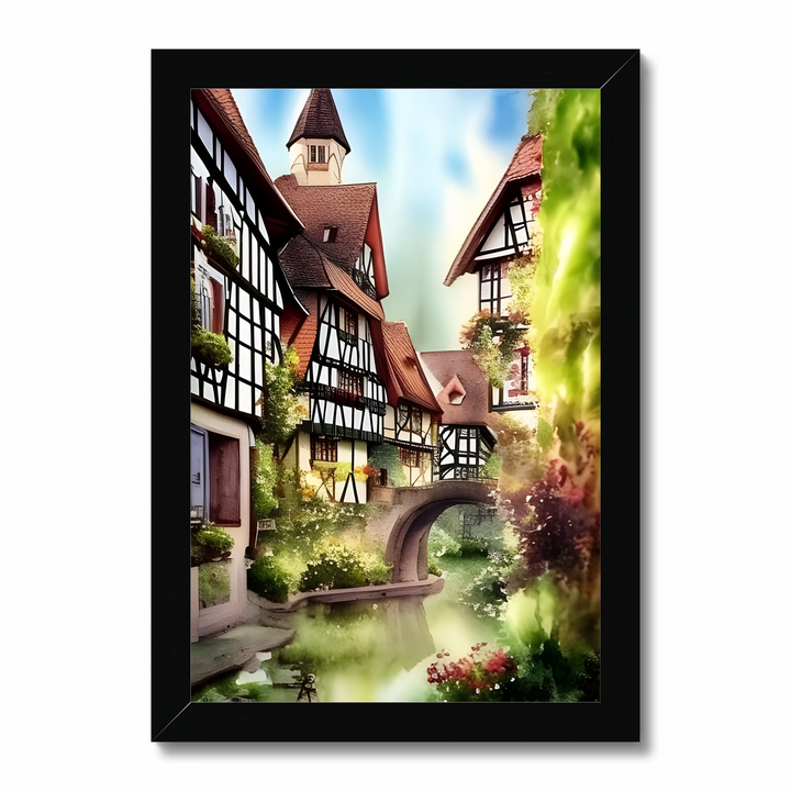 Watercolor Painting of Picturesque German Town