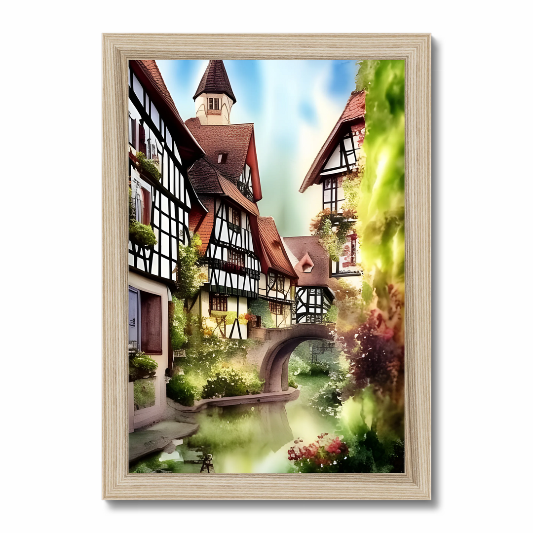 Watercolor Painting of Picturesque German Town