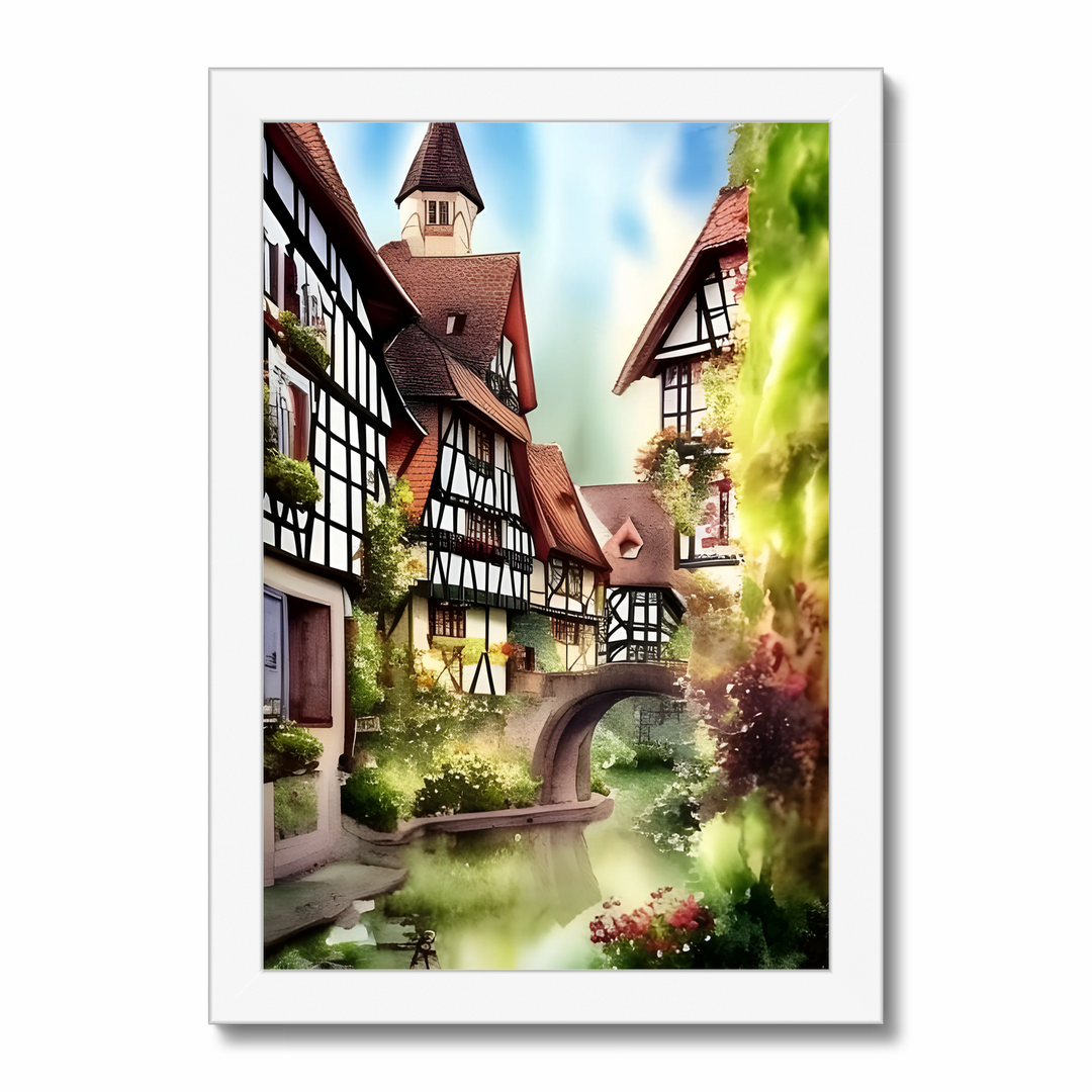 Watercolor Painting of Picturesque German Town