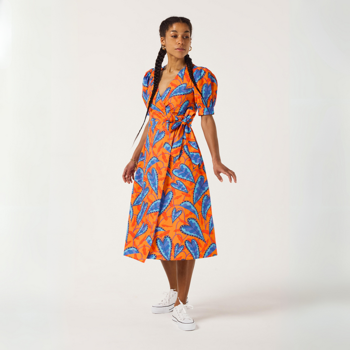 Orange & Blue Jungle Wrap Dress