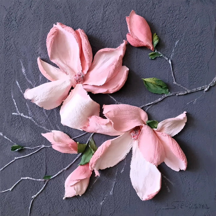 Magnolia Flower After the Rain - relief painting