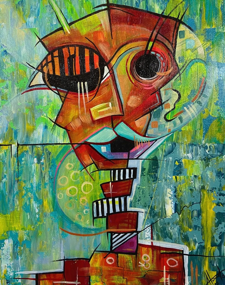 Original contemporary artwork, figurative abstract portrait.