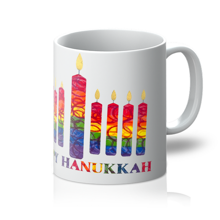 Rainbow Menorah Hanukkah Art Mug